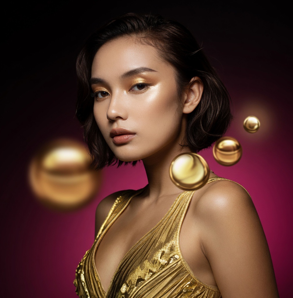 Cindyrella campaign portrait in gold and magenta